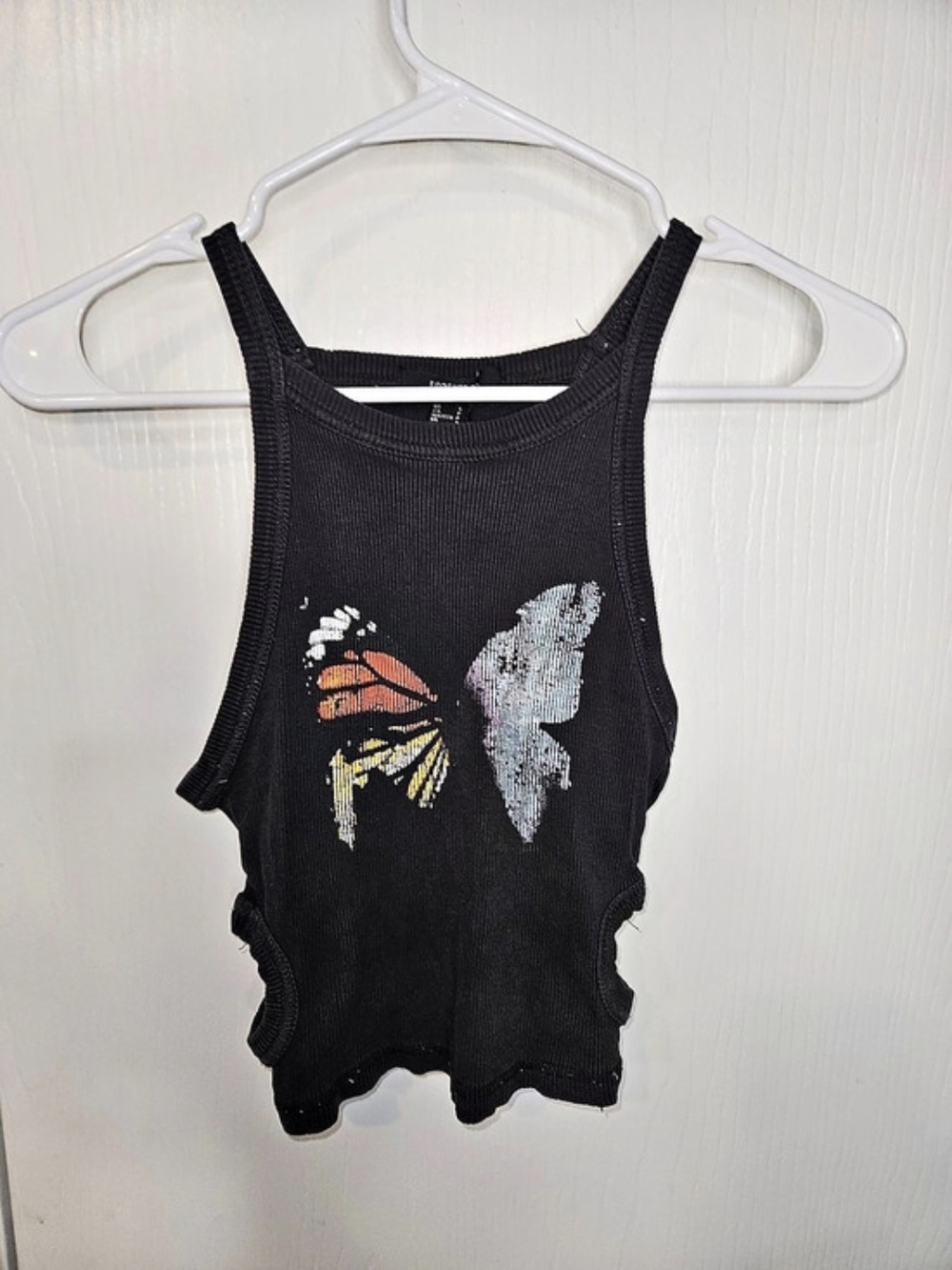 Forever 21 Butterfly Graphic Tank Top in Black Size Small